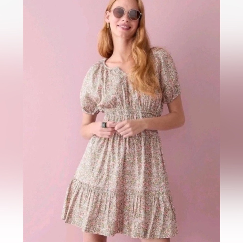 J.CREW Women’s Pink Floral Cotton Dress Smocked Waist Size M